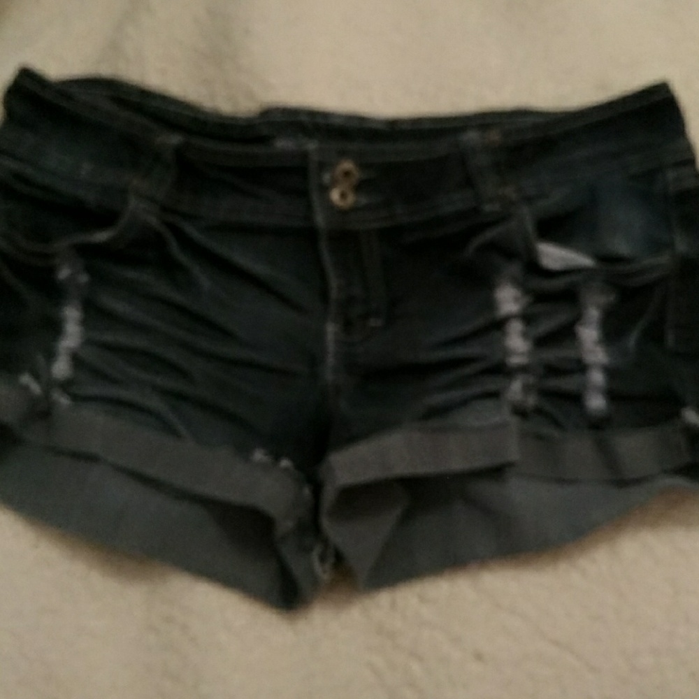 Dark wash, distressed, denim shorts